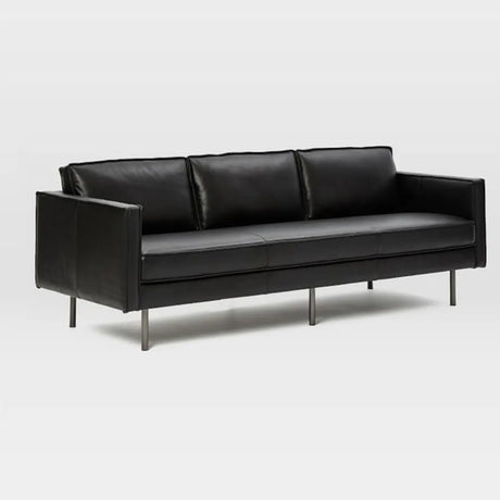 Coffee Leather Wood Frame 3-Seats Sofa with Legs Image - 2