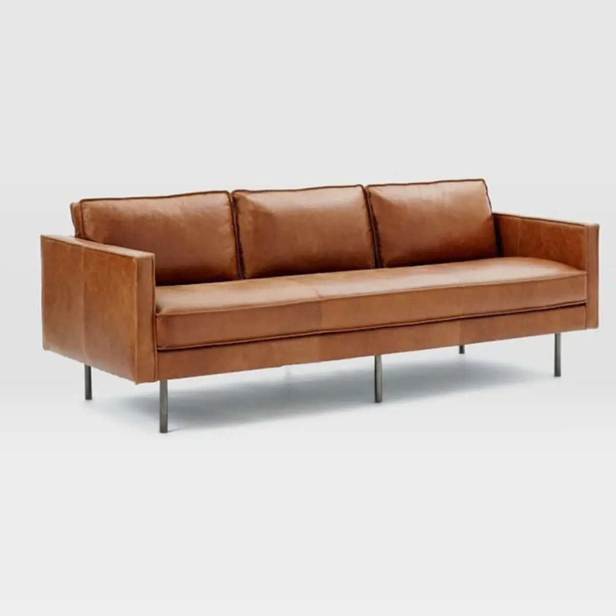 Coffee Leather Wood Frame 3-Seats Sofa with Legs Image - 3
