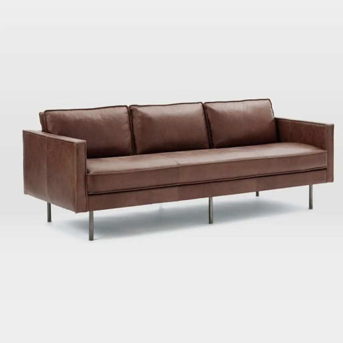 Coffee Leather Wood Frame 3-Seats Sofa with Legs Image - 5