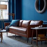 Coffee Leather Wood Frame 3-Seats Sofa with Legs Image - 6