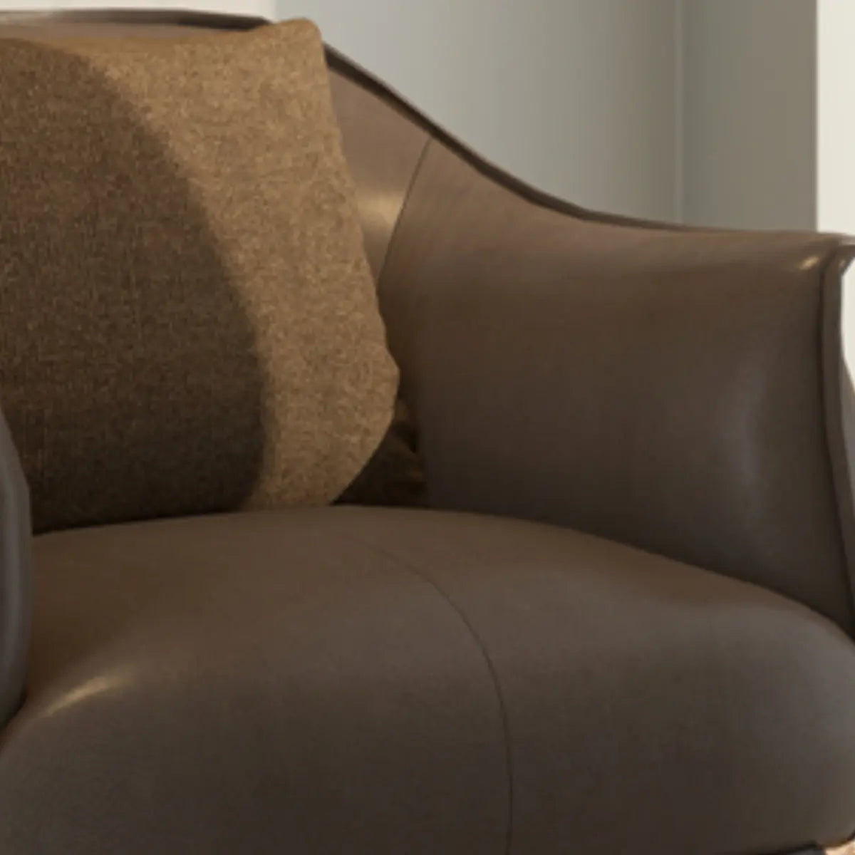 Coffee Microfiber Leather Pillow Back Arm Chair Image - 8