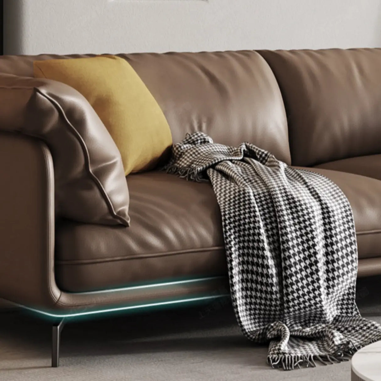 Coffee Scratch Resistant Top Layer Leather Latex Sofa Image - 10