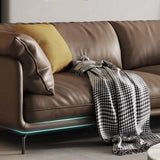 Coffee Scratch Resistant Top Layer Leather Latex Sofa Image - 10