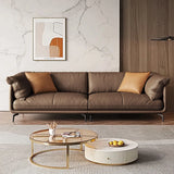 Coffee Scratch Resistant Top Layer Leather Latex Sofa Image - 4