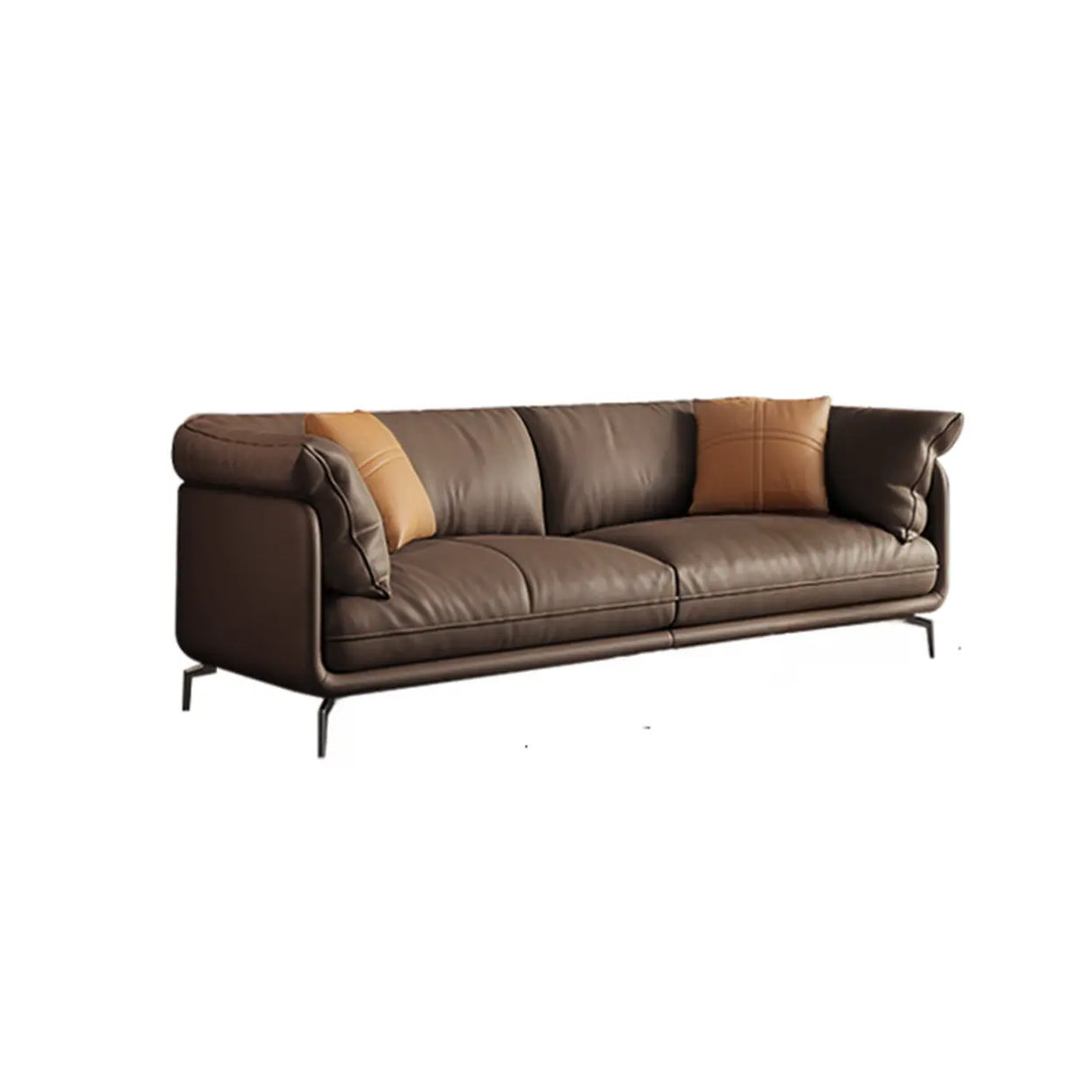 Coffee Scratch Resistant Top Layer Leather Latex Sofa Image - 5