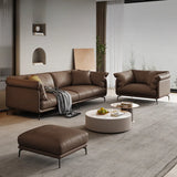 Coffee Scratch Resistant Top Layer Leather Latex Sofa Image - 6