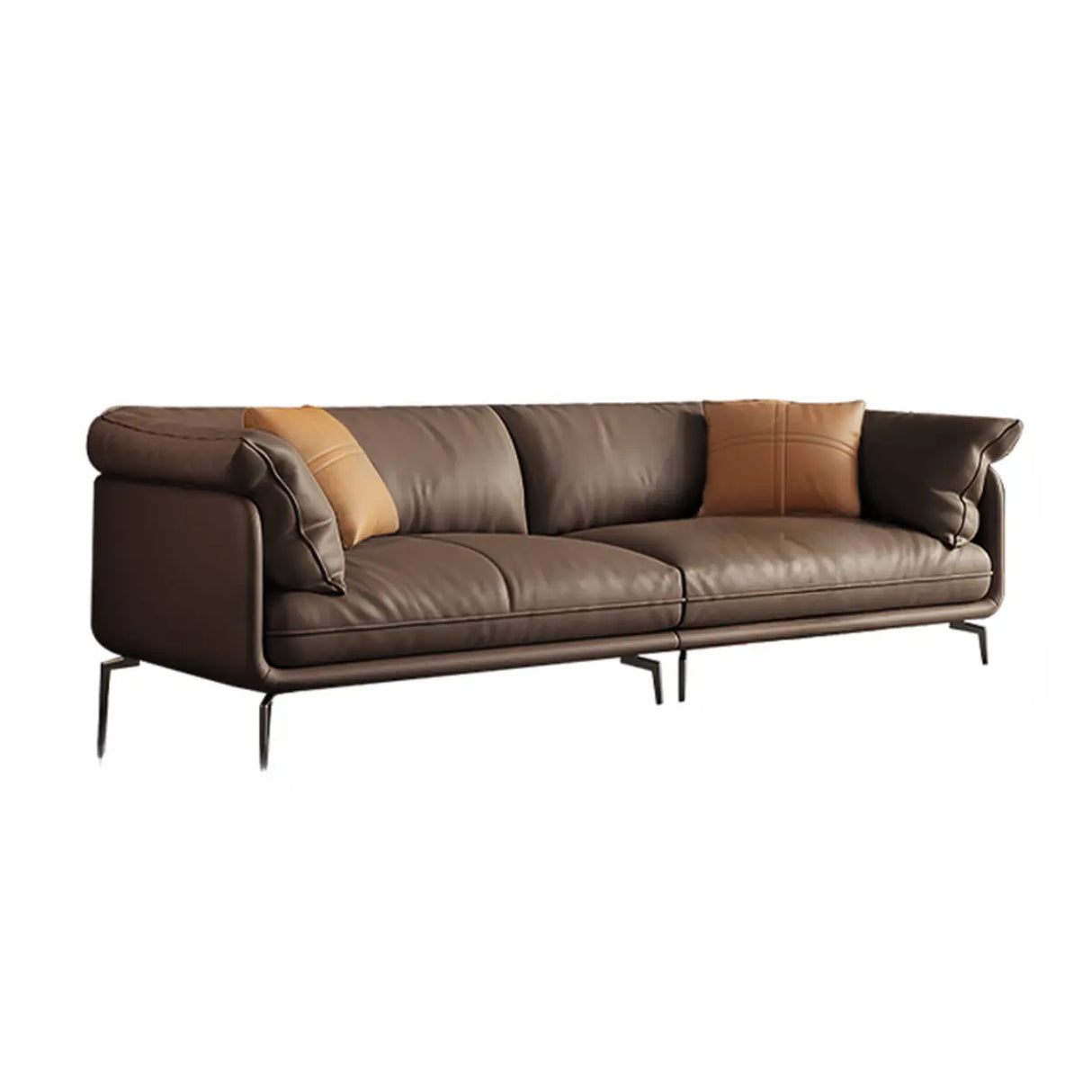 Coffee Scratch Resistant Top Layer Leather Latex Sofa Image - 7