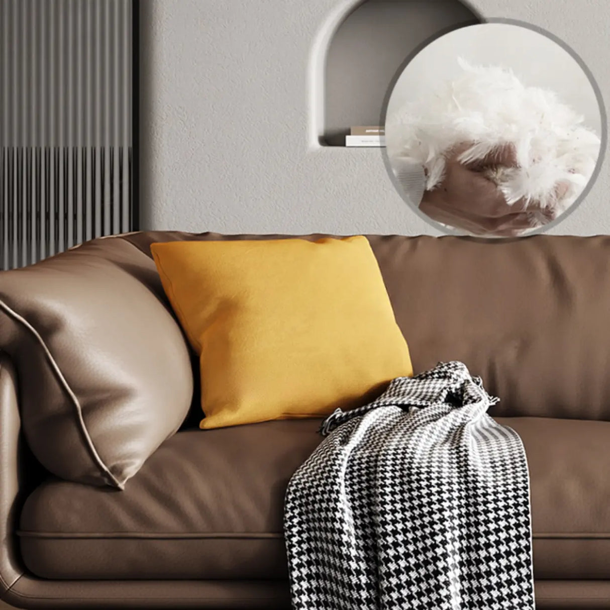 Coffee Scratch Resistant Top Layer Leather Latex Sofa Image - 8
