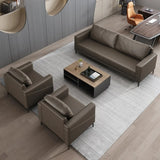Coffee Waterproof Faux Leather Upholstered Back Sofa Image - 1