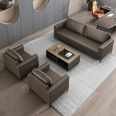 Coffee Waterproof Faux Leather Upholstered Back Sofa Image - 1