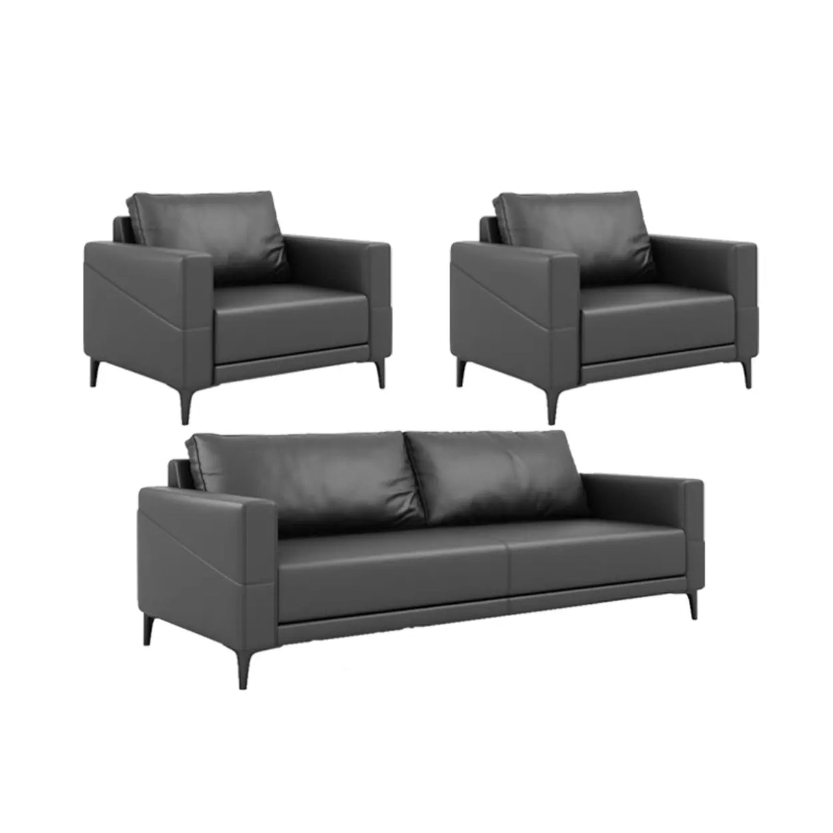 Coffee Waterproof Faux Leather Upholstered Back Sofa Image - 19