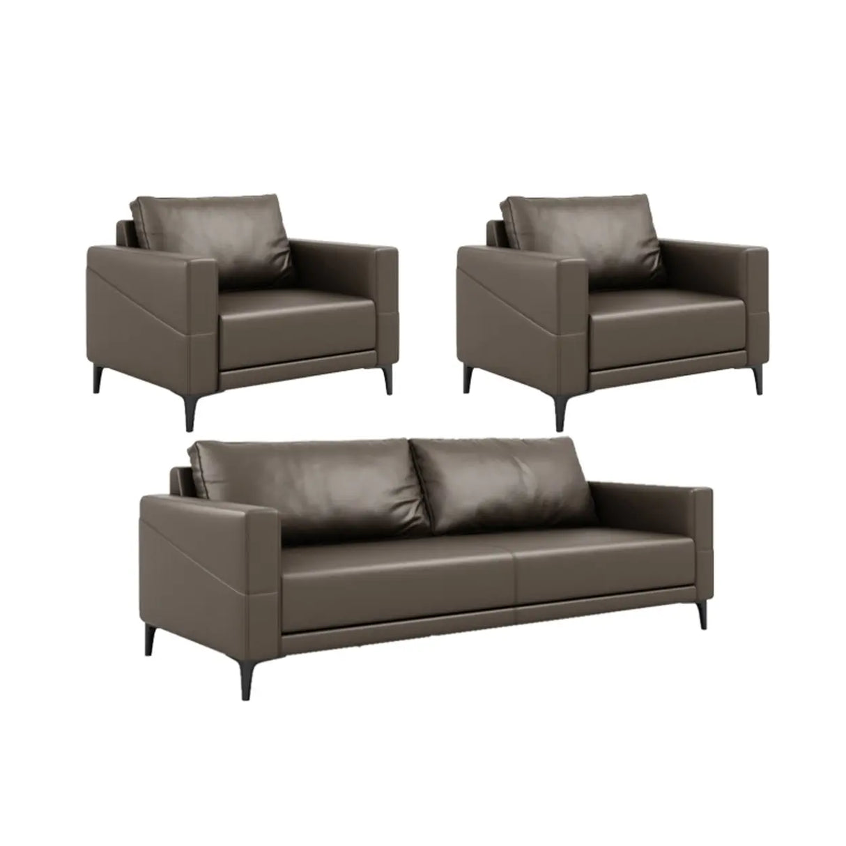 Coffee Waterproof Faux Leather Upholstered Back Sofa Image - 20