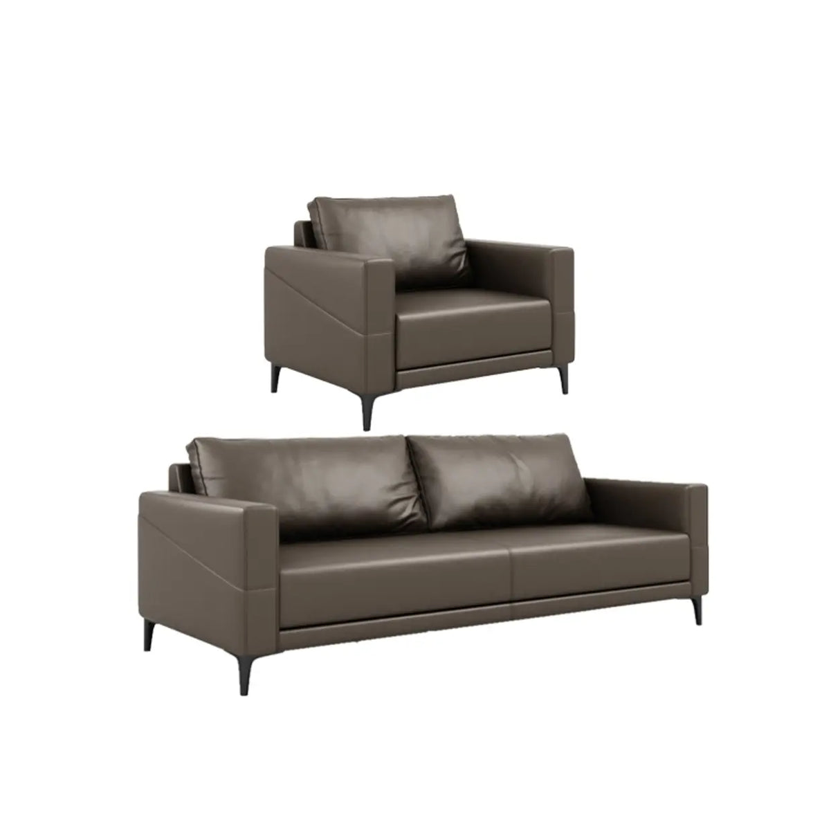 Coffee Waterproof Faux Leather Upholstered Back Sofa Image - 23