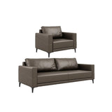 Coffee Waterproof Faux Leather Upholstered Back Sofa Image - 23
