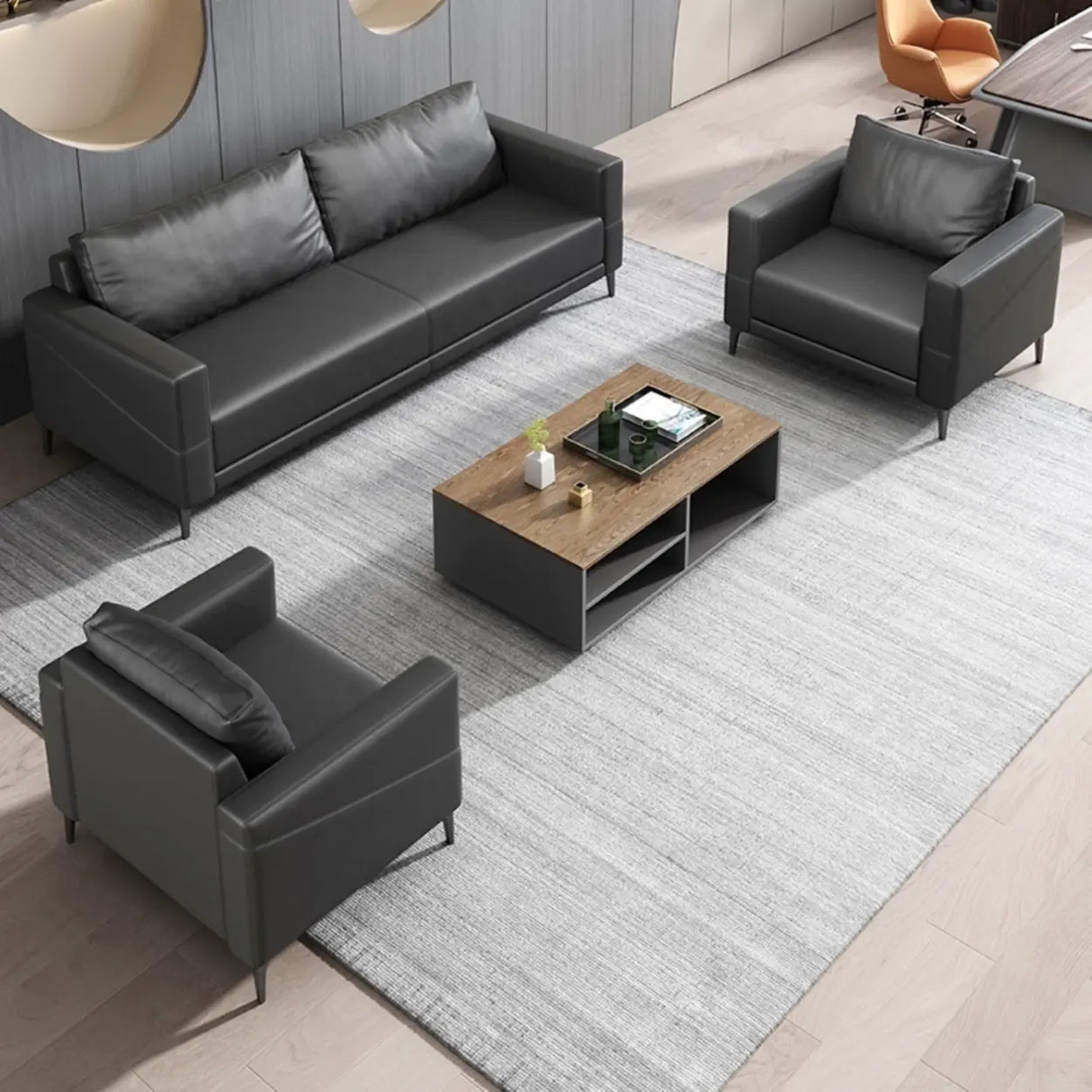 Coffee Waterproof Faux Leather Upholstered Back Sofa Image - 3