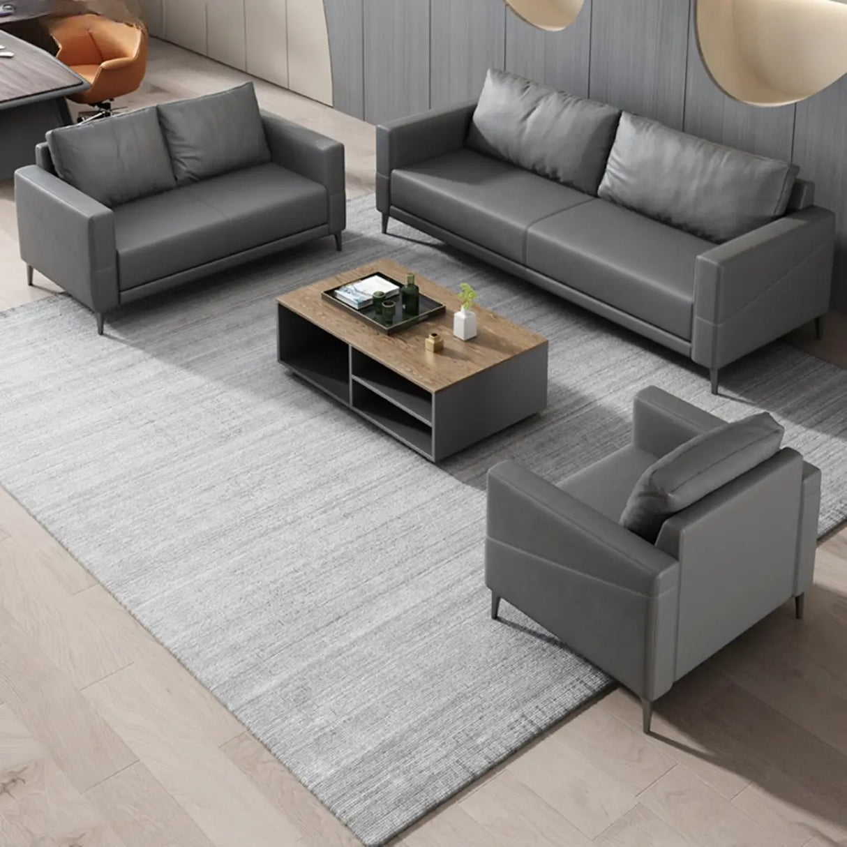 Coffee Waterproof Faux Leather Upholstered Back Sofa Image - 6