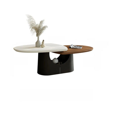Coffee White Oval Wood Iron Coffee Table with Storage Image - 2