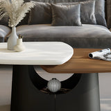 Coffee White Oval Wood Iron Coffee Table with Storage Image - 7
