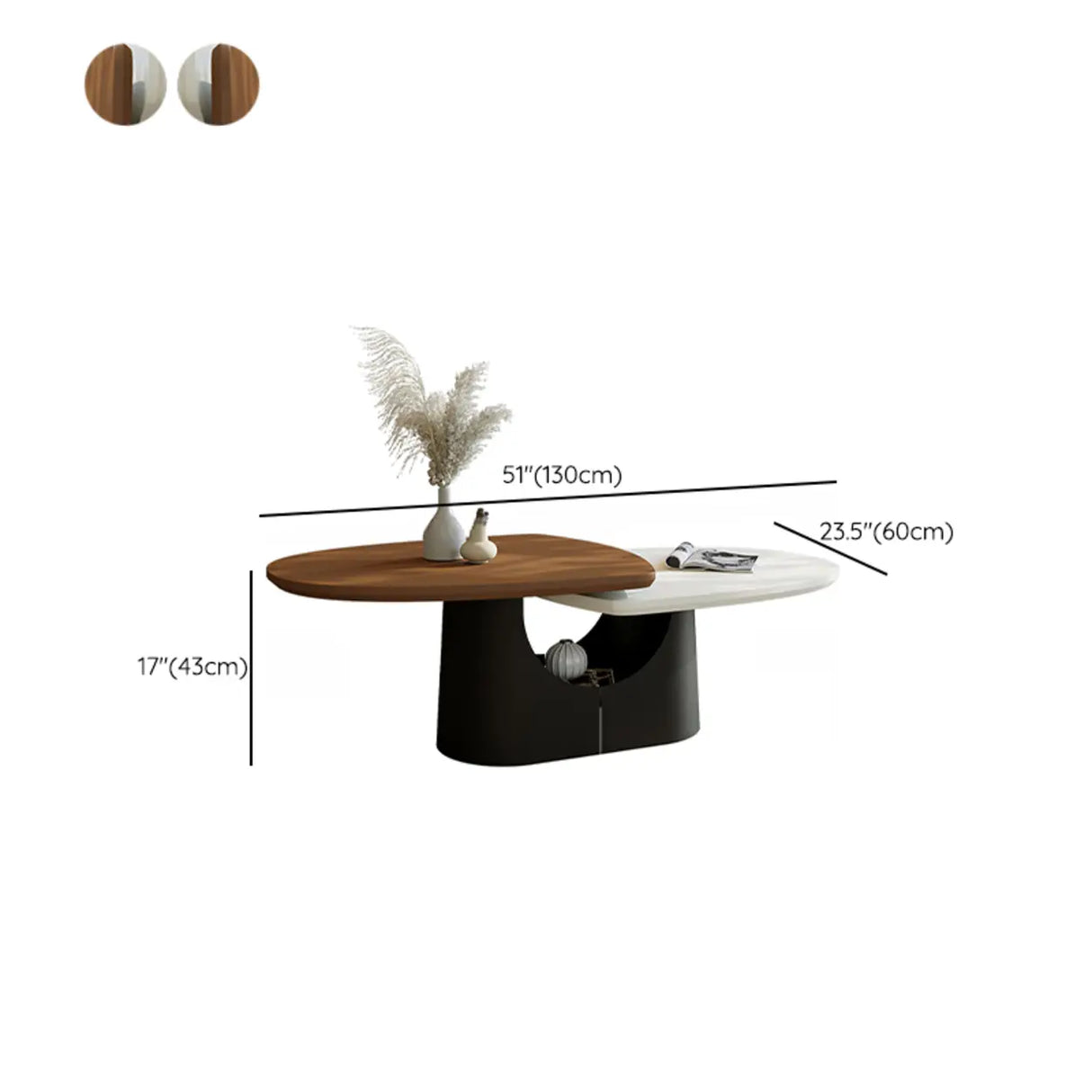 Coffee White Oval Wood Iron Coffee Table with Storage 