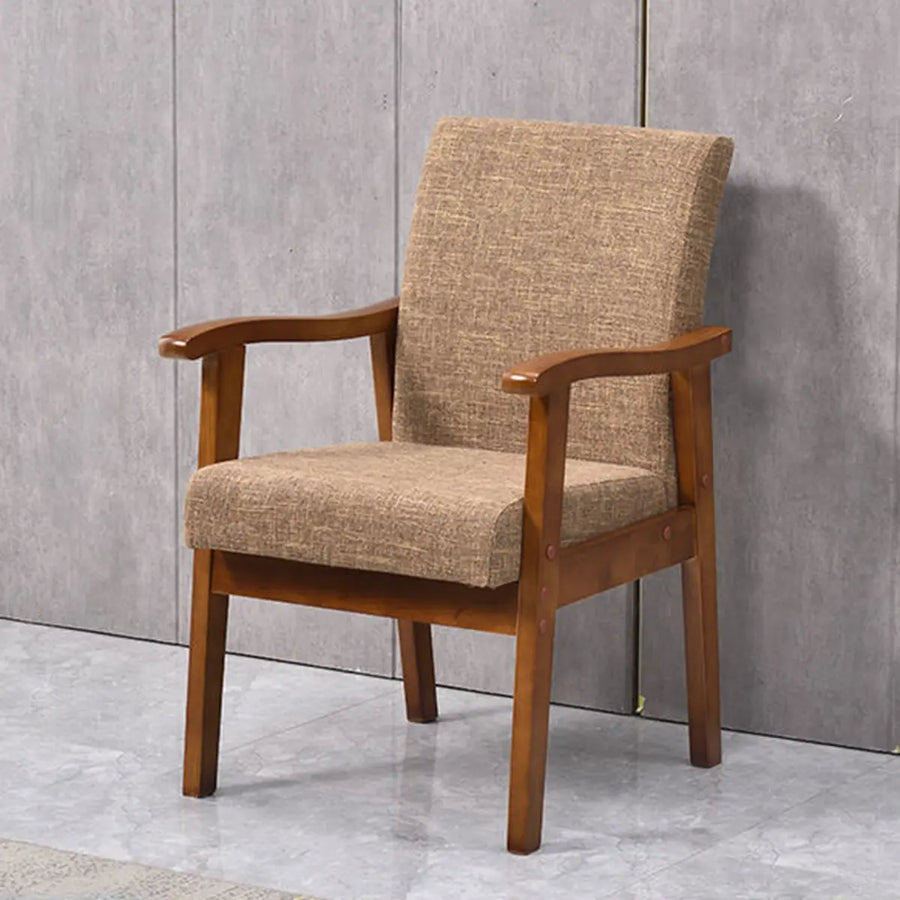 Coffee wooden frame upholstered armrest dining chair for comfortable formal dining