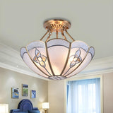 Colonial Brass Scalloped Glass Semi-Flush Mount Light Image - 2