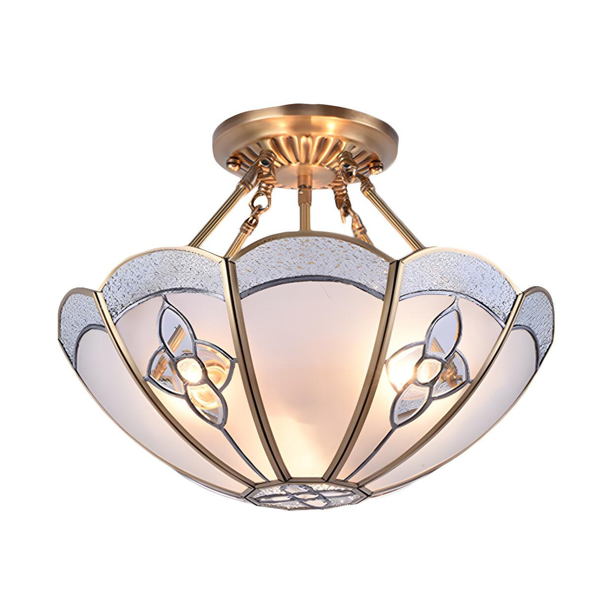 Colonial Brass Scalloped Glass Semi-Flush Mount Light Image - 4