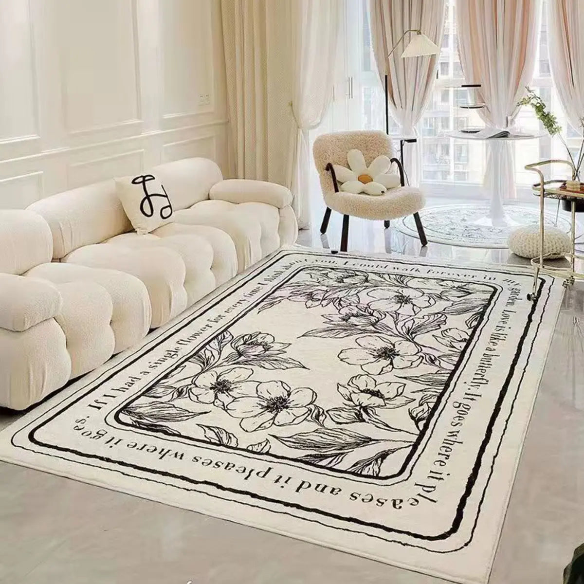 Color Block Scandinavian Rectangle Soft Cream Area Rug Image - 2