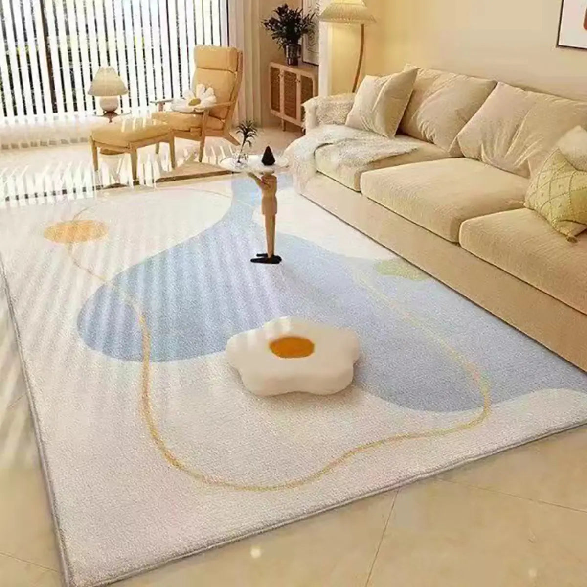 Color Block Scandinavian Rectangle Soft Cream Area Rug Image - 5