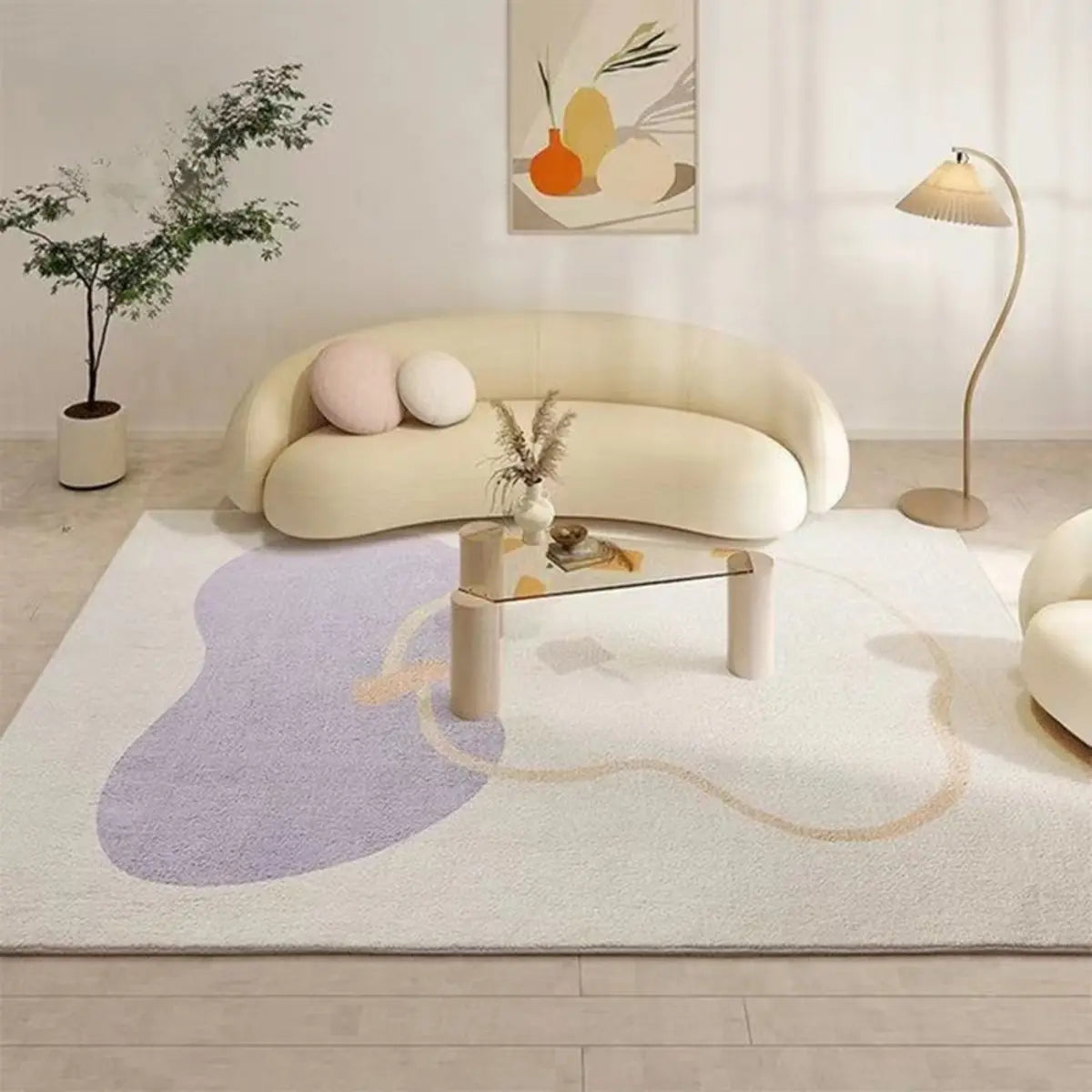 Color Block Scandinavian Rectangle Soft Cream Area Rug Image - 7