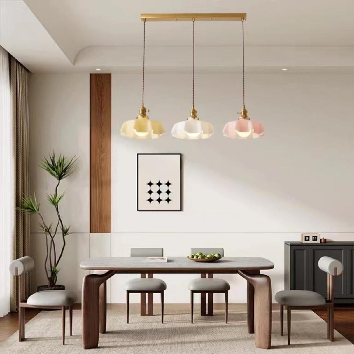 Colorful 3-Light Floral Glass Island Ceiling Lights Image - 4