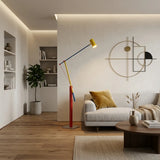 Colorful Adjustable Swing Arm LED Floor Lamp with Yellow Shade Image - 1