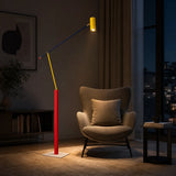 Colorful Adjustable Swing Arm LED Floor Lamp with Yellow Shade Image - 3