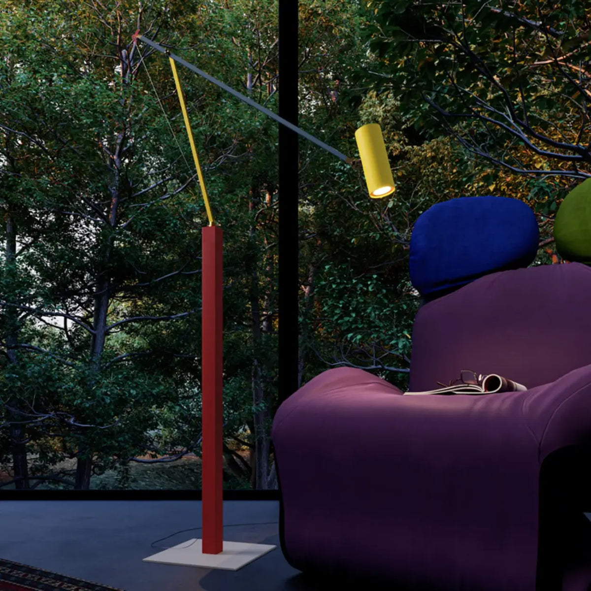 Colorful Adjustable Swing Arm LED Floor Lamp with Yellow Shade Image - 9