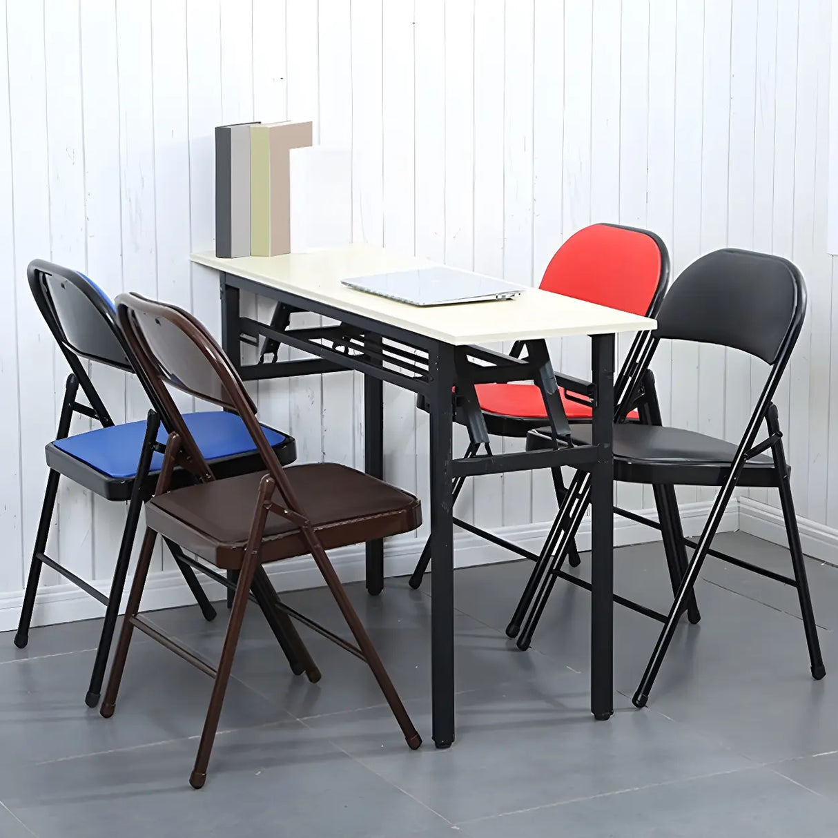 Colorful Foldable Armless Metal Home Low-Back Office Chair Image - 19