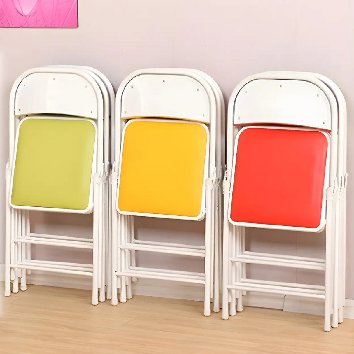 Colorful Foldable Armless Metal Home Low-Back Office Chair Image - 3