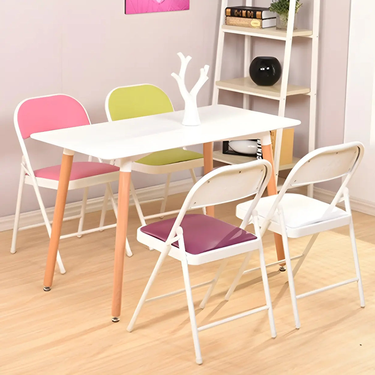 Colorful Foldable Armless Metal Home Low-Back Office Chair Image - 5