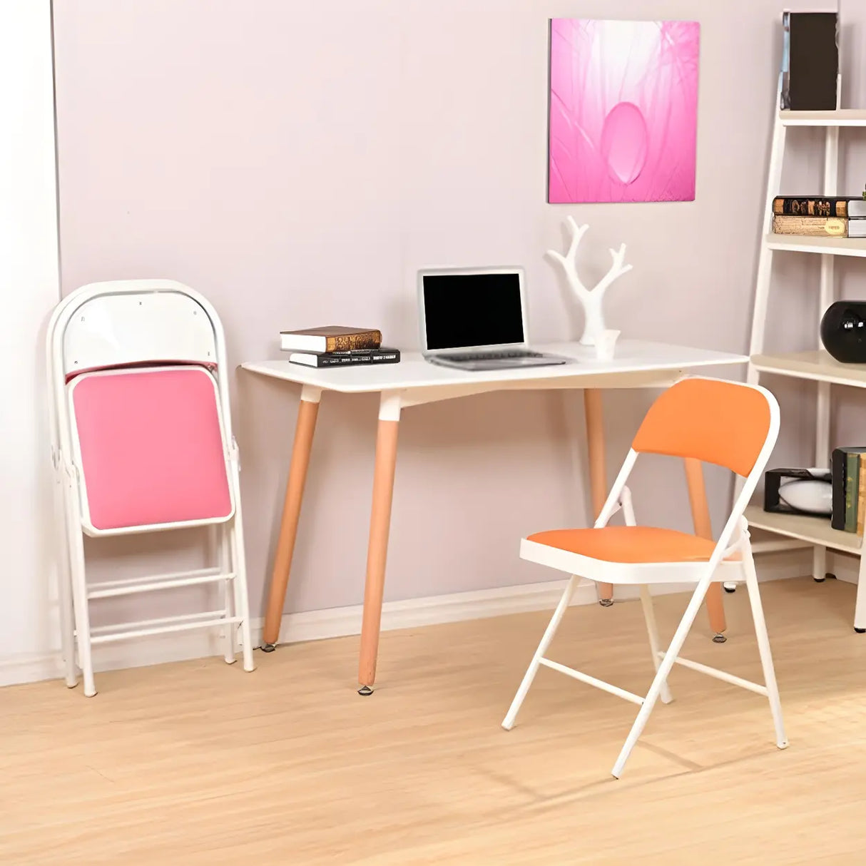 Colorful Foldable Armless Metal Home Low-Back Office Chair Image - 7