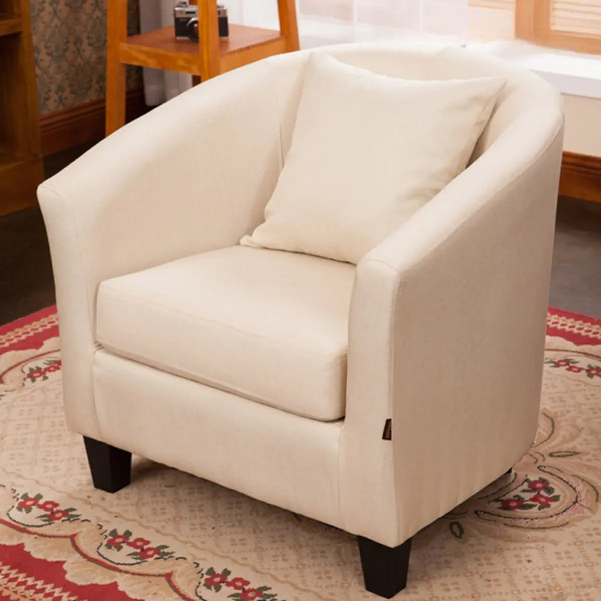 Colorful Linen Fixed Back Barrel Chair with Slipcover Image - 11