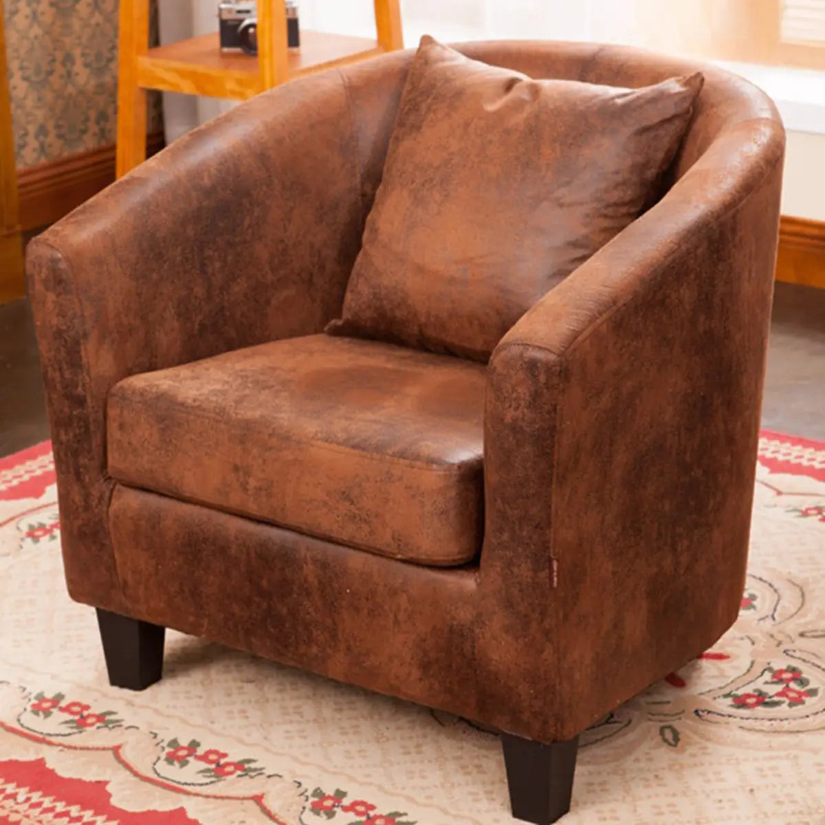 Colorful Linen Fixed Back Barrel Chair with Slipcover Image - 14