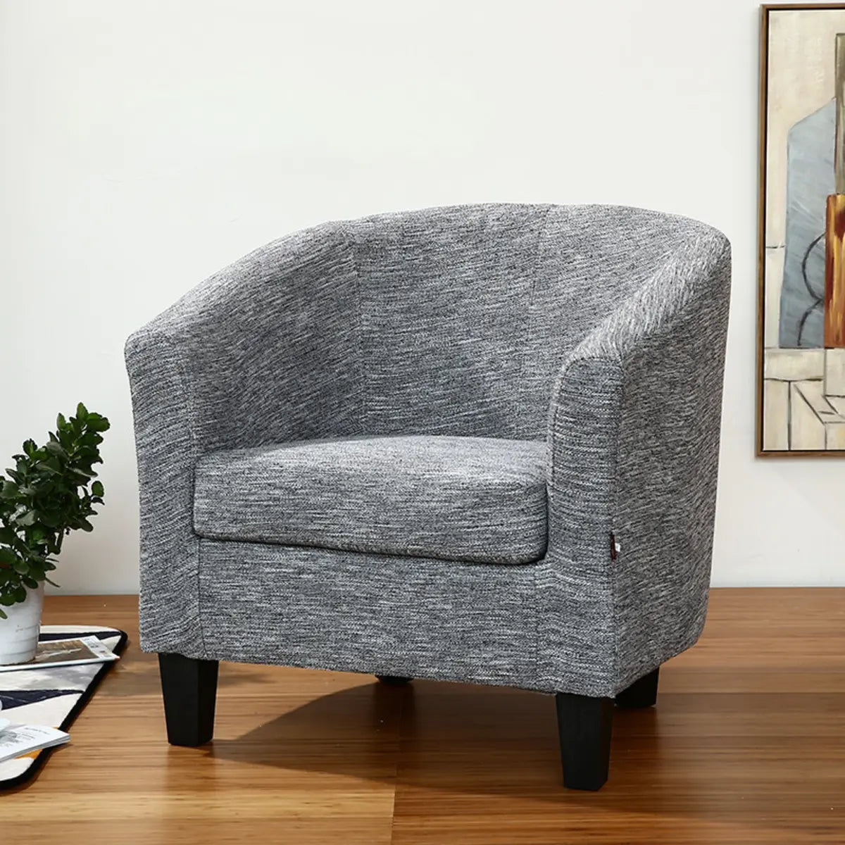 Colorful Linen Fixed Back Barrel Chair with Slipcover Image - 15