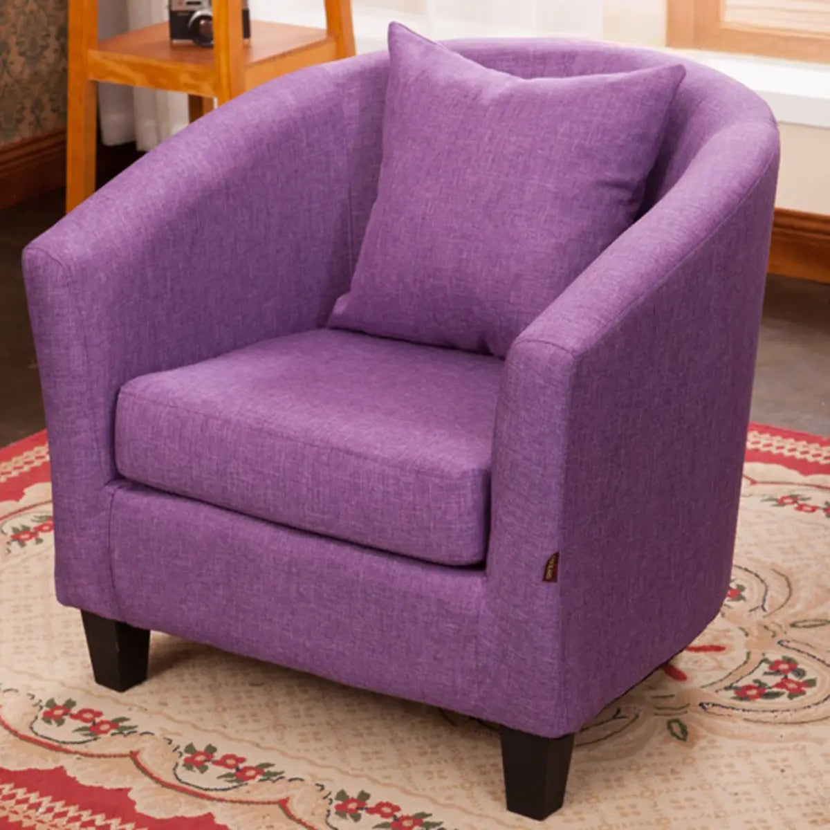 Colorful Linen Fixed Back Barrel Chair with Slipcover Image - 3