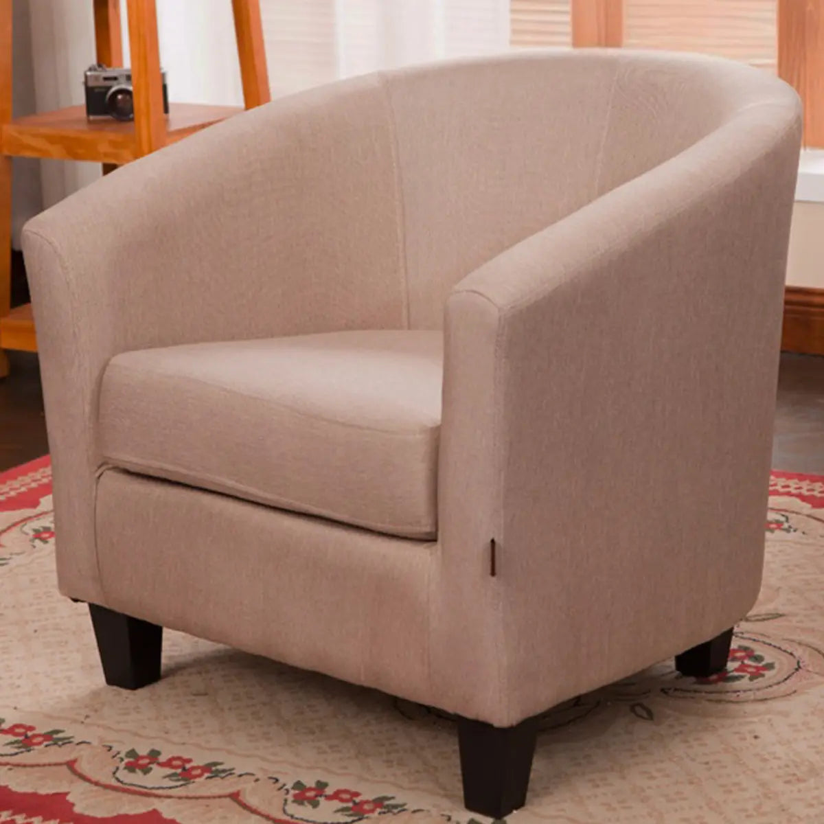 Colorful Linen Fixed Back Barrel Chair with Slipcover Image - 4
