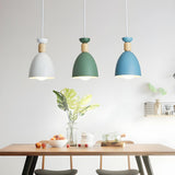 Colorful Nordic Wooden Iron Cone Pendant Light Image - 1