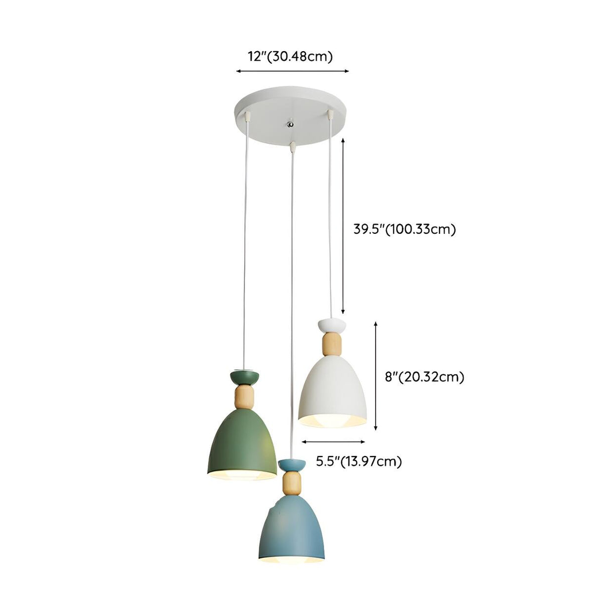 Colorful Nordic Wooden Iron Cone Pendant Light Image - 17