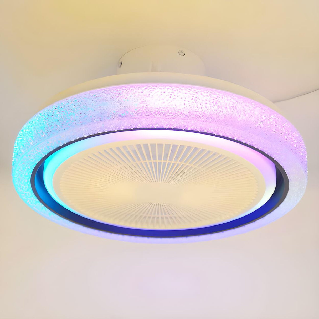 Colorful Round Flush Bladeless Ceiling Fan with Light Image - 3