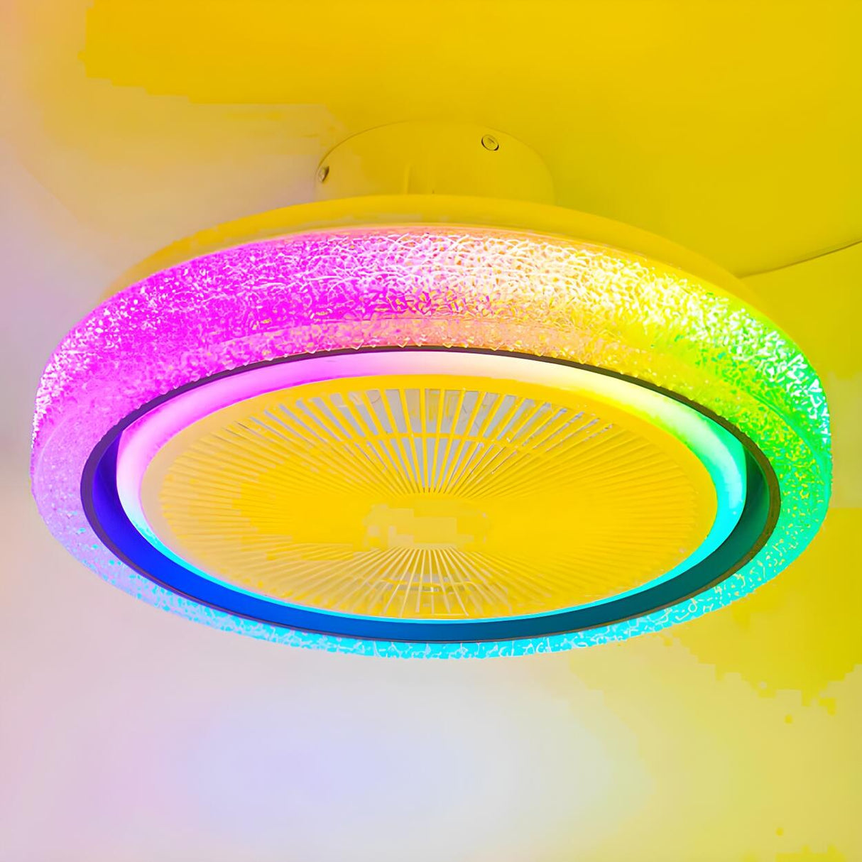 Colorful Round Flush Bladeless Ceiling Fan with Light Image - 4