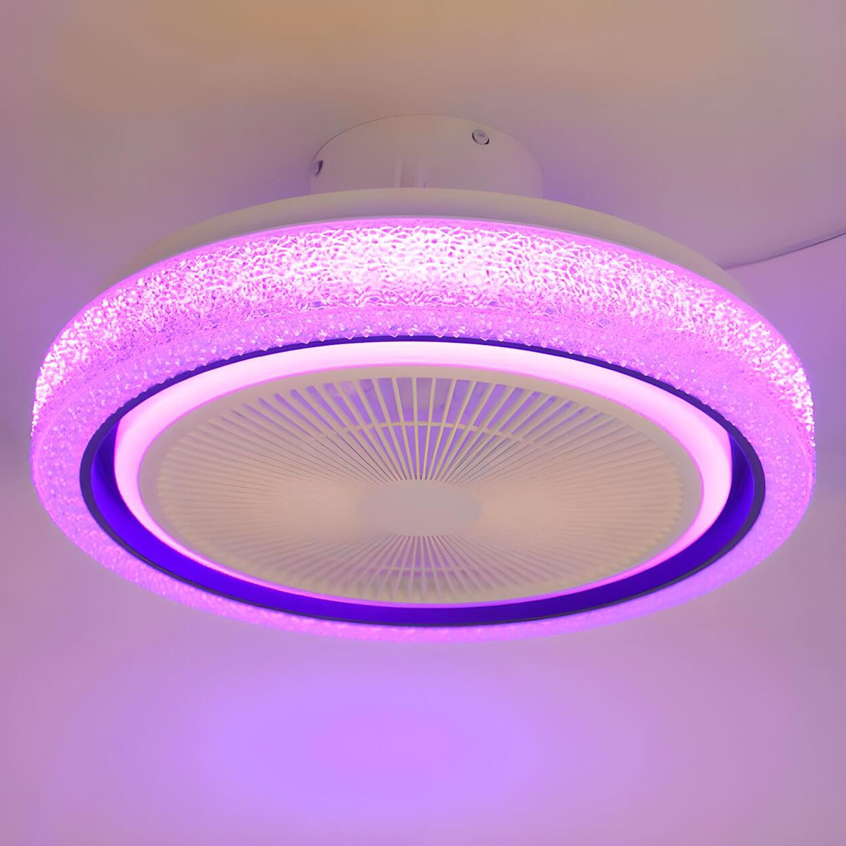 Colorful Round Flush Bladeless Ceiling Fan with Light Image - 8