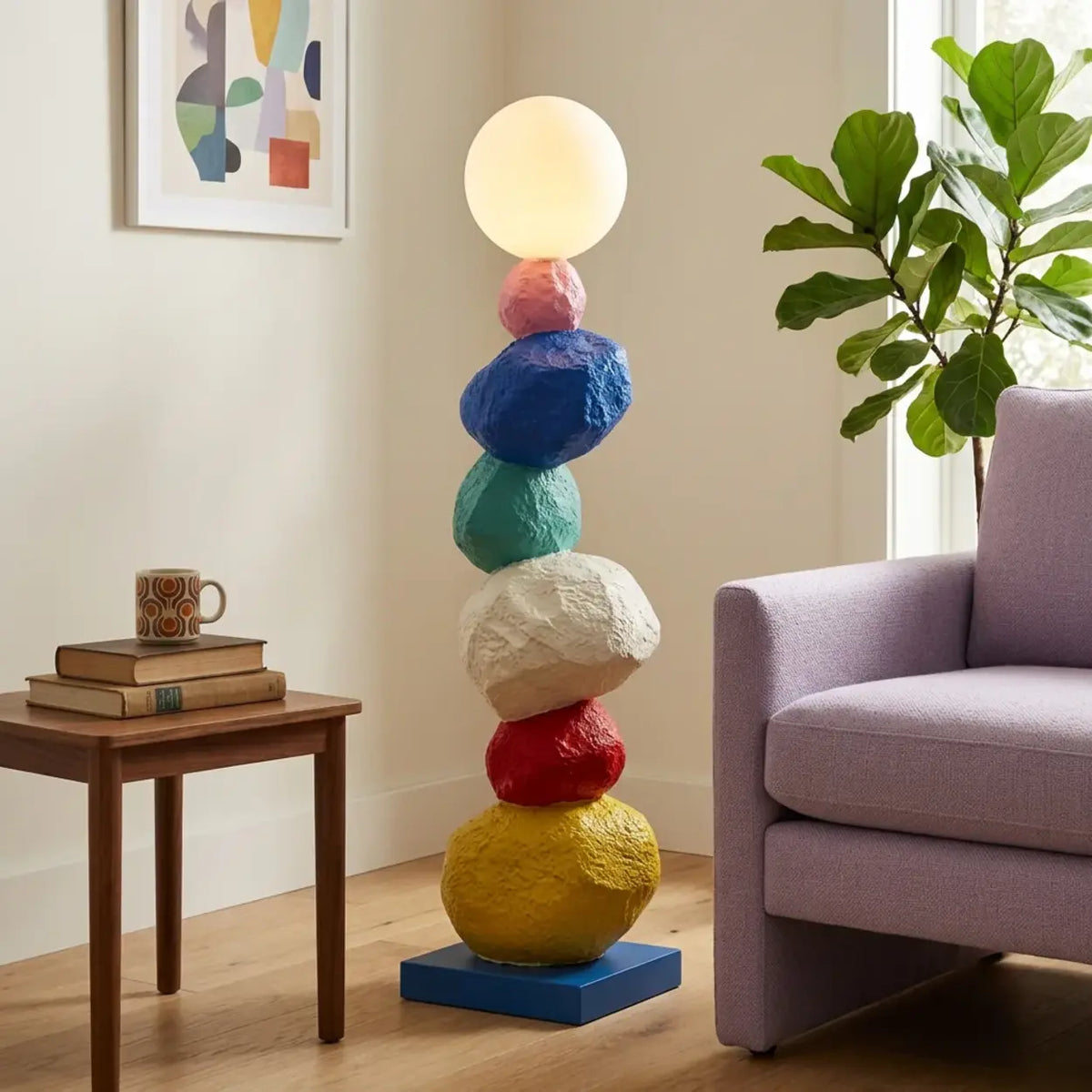 13.3"L x 11.4"W x 53.5"H Colorful Sculptural Pebble Floor Lamp with Globe LED Light Image - 6