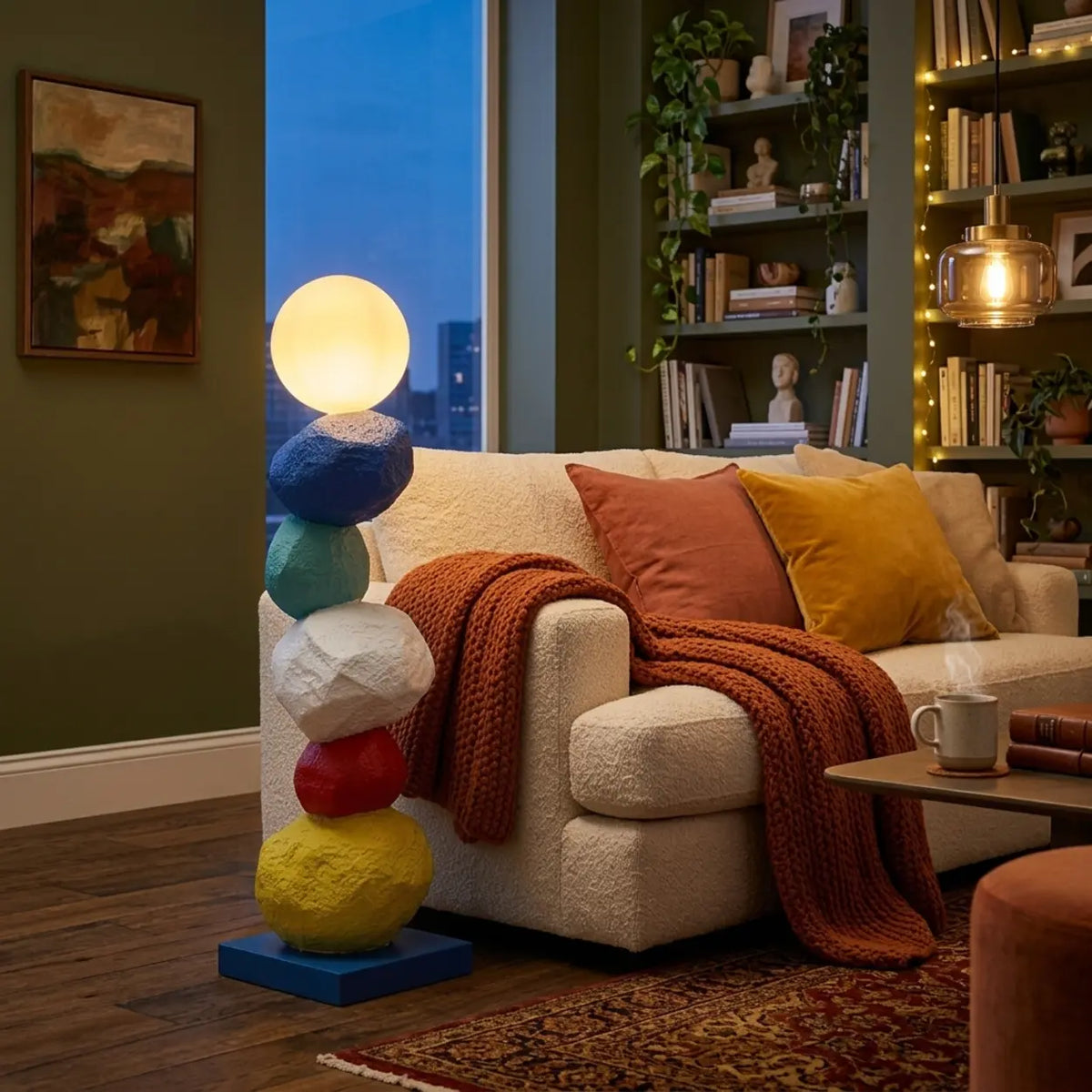 8.2"L x 7"W x 32.6"H Colorful Sculptural Pebble Floor Lamp with Globe LED Light Image - 7