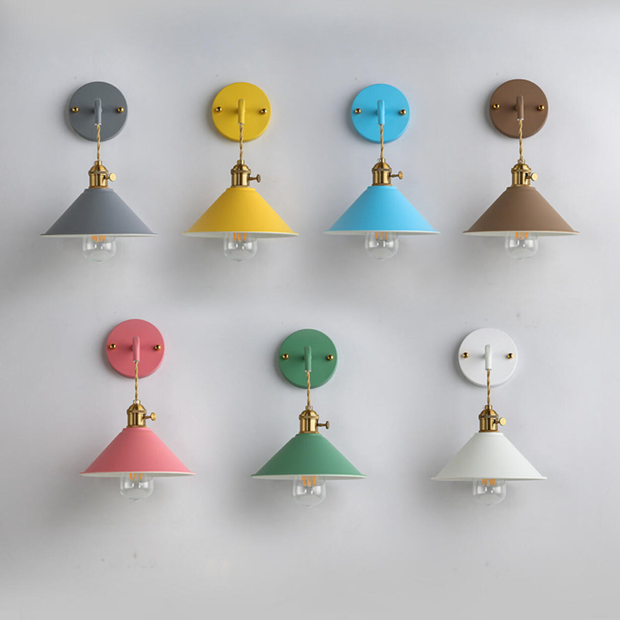 Colorful Vintage Brass Cone Wall Sconce Lights Image - 1